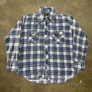 Vintage 70s Tuscany Green/Blue Plaid Cotton Flannel Shirt